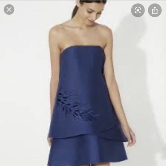 Halston Heritage Women's 12 Blue Strapless Tiered Embroidery Detail Dress Silk - Picture 13 of 13